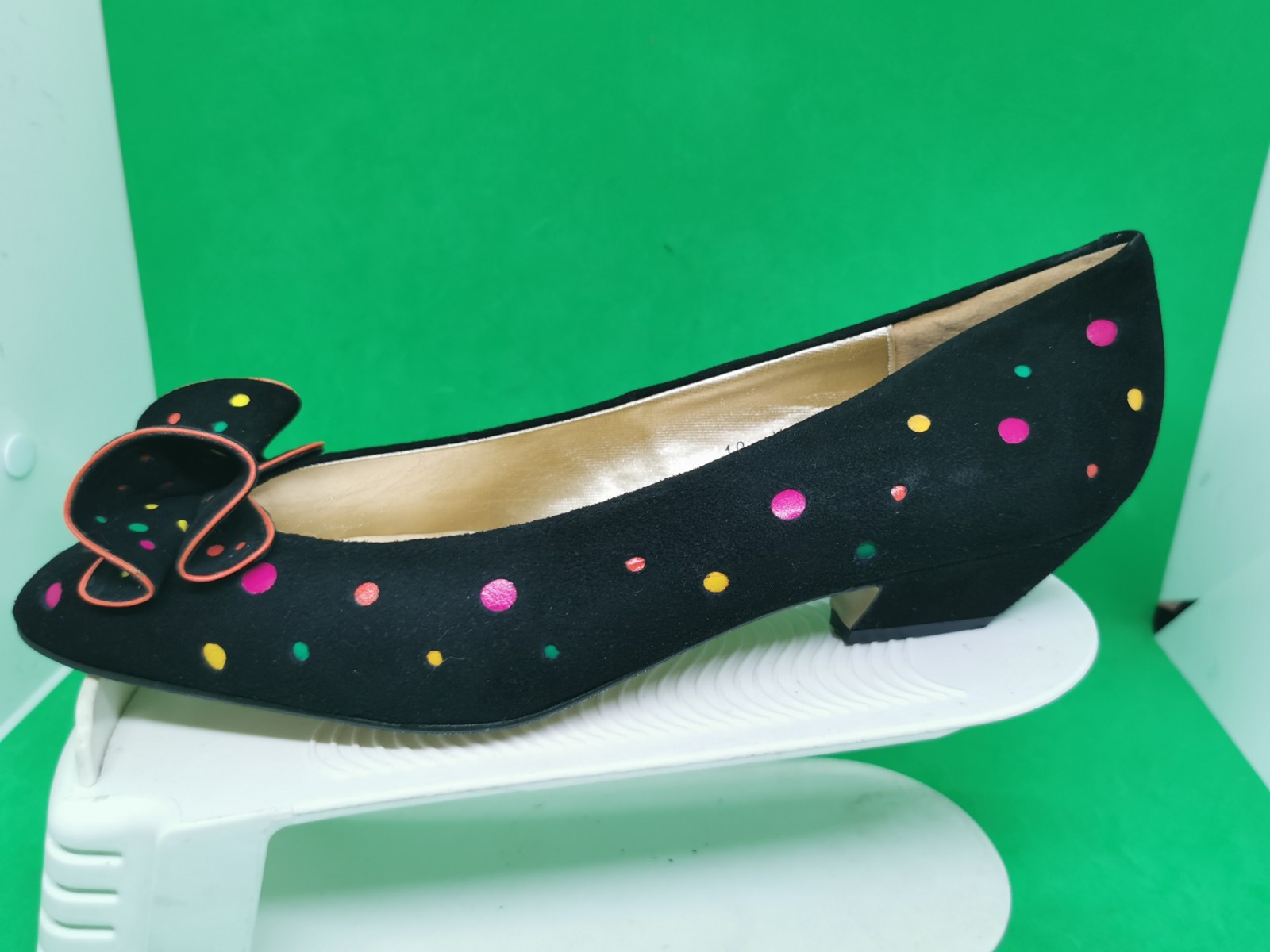 Deadstock Vtg 80’s 90’s Cha-Raye Spain Low Pumps Heel Dot Colorful Suede RARE 10