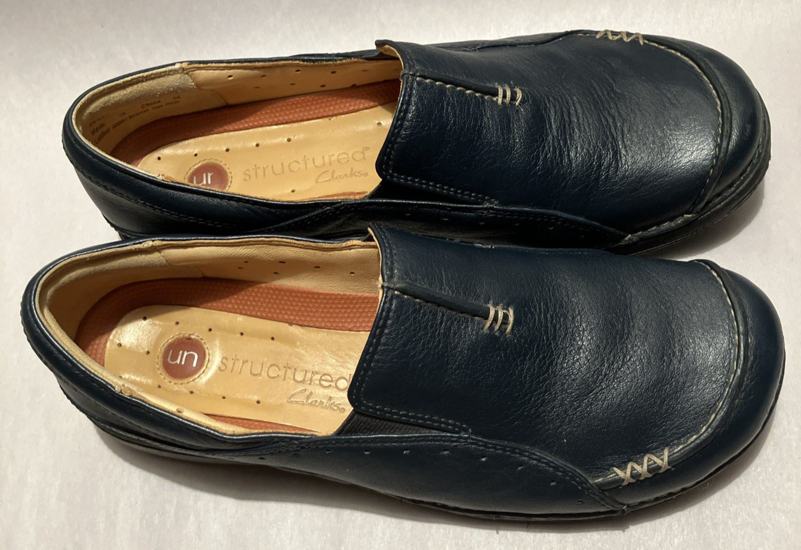 Clarks Unstructured Un Heard Womens 7M Blue Leather Cushioned Comfort Loafers