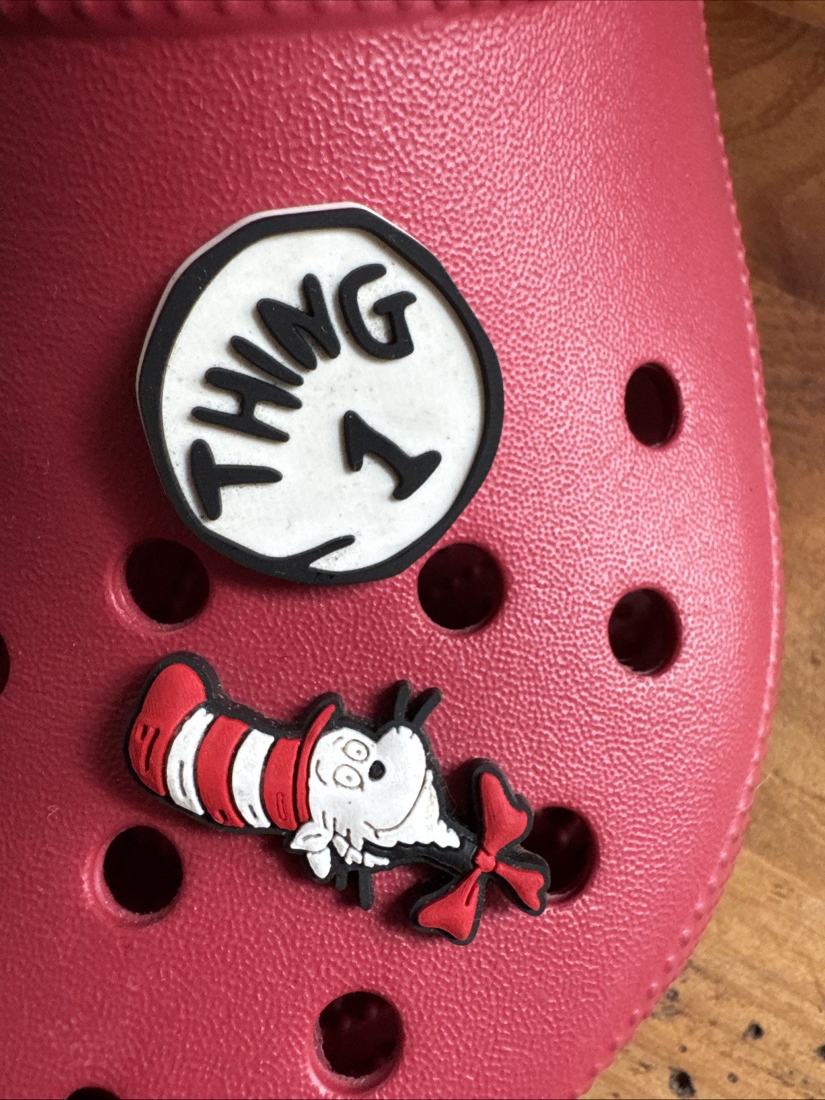 Red Crocs Size M5 W7 With Dr. Seuss Crocs Pins