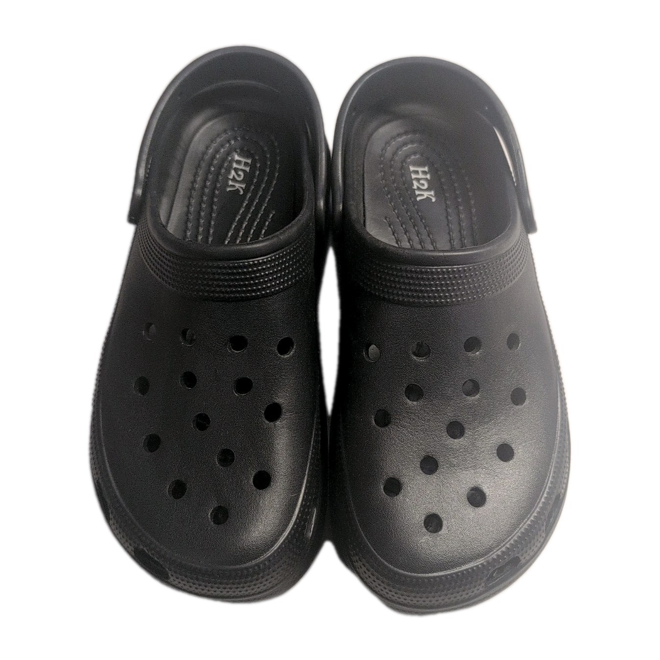 Black Platform Clogs Women 11 Comfort Perforated Slip On Back Strap Brand H2K