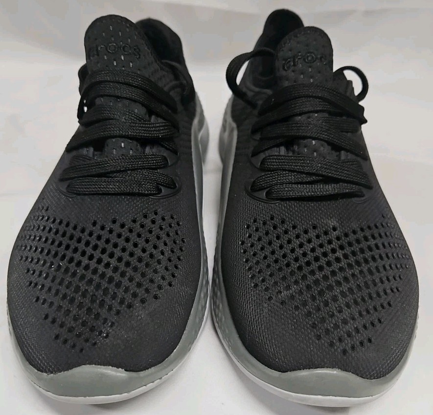 Crocs LiteRide 360 Pacer Sneakers Black Gray Lace Up 206705 Womens Size 9 GUC