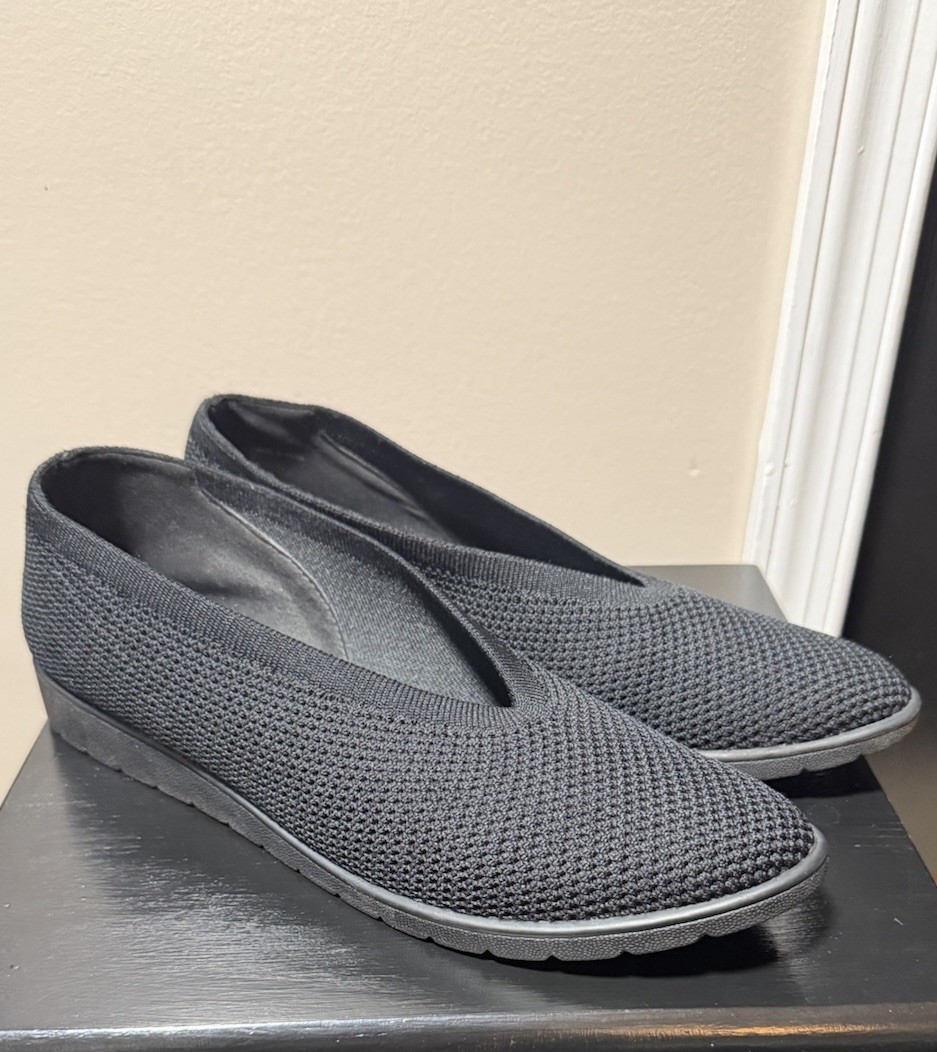 Eileen Fisher Heaven Stretch Knit Wedge Ballet Flat Shoes Women’s Size 11 Black