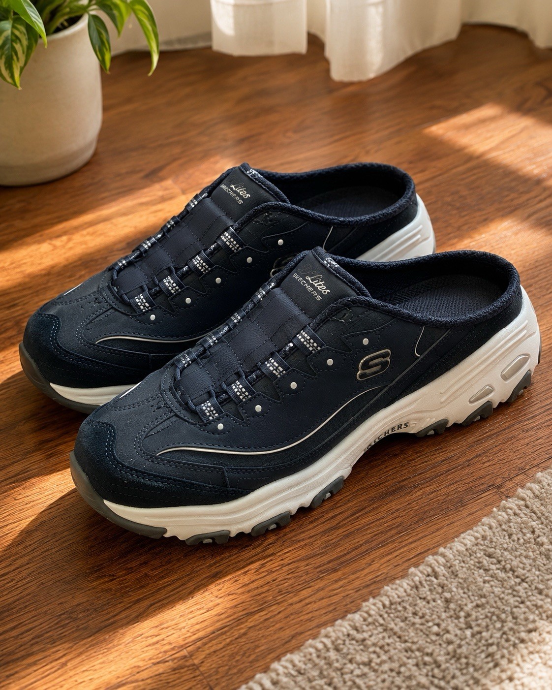 Skechers D’Lites Sneakers Women Size 10 Shoes Blue White Slip On Navy White Mule