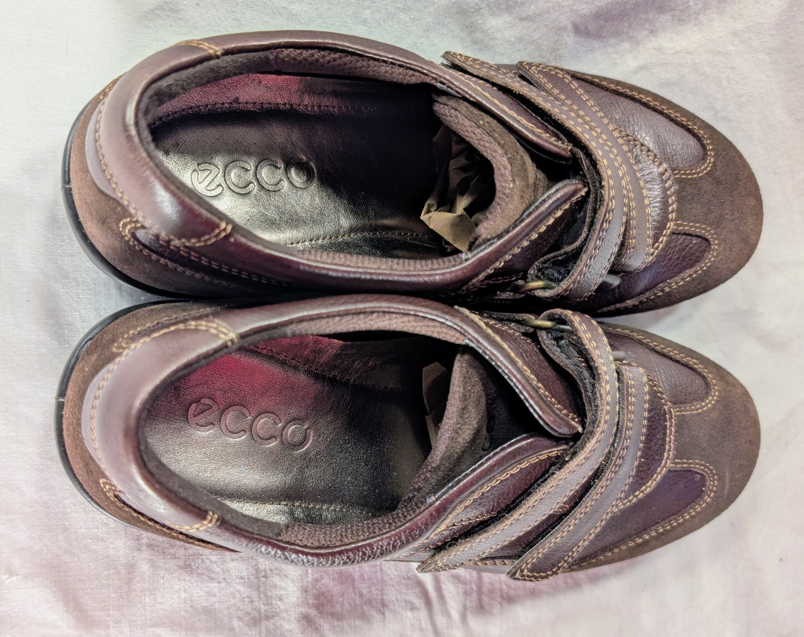ECCO Brown LEATHER & SUEDE 2-Strap Sneaker WOMEN’S SHOES Comfort SIZE 36 / 5-5.5