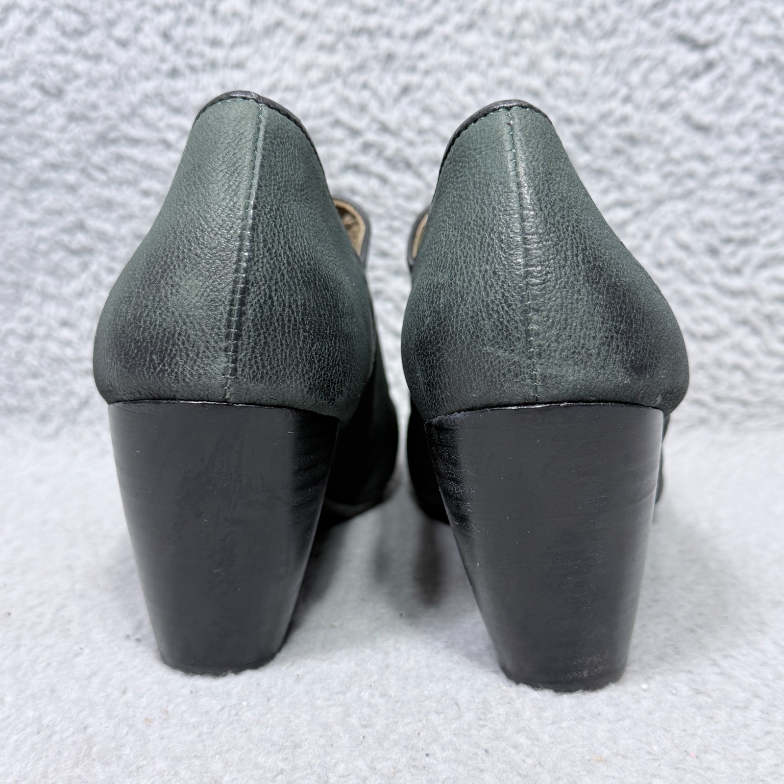 Fly London SACO Womens Size 39 US 8-8.5 Slip On Pump Heels Shoes Green Leather
