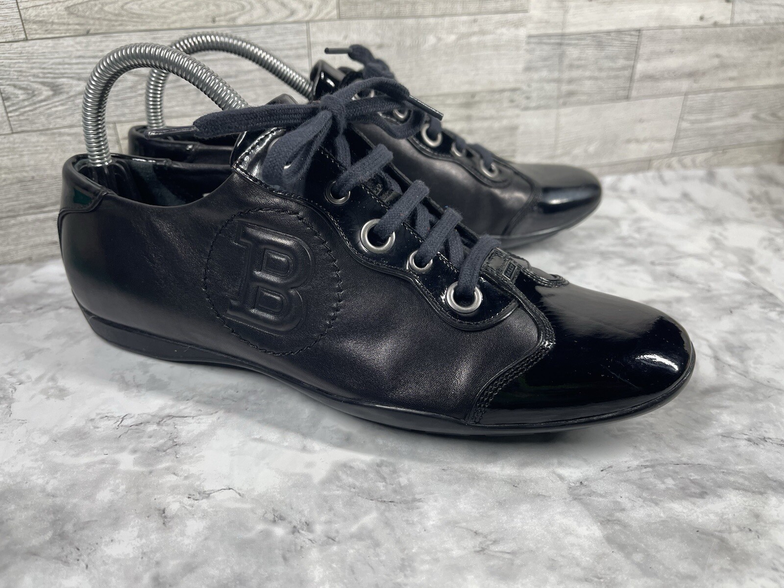 Bally Kayak Sneakers Women 38 / 7.5M Shoes Black Patent Leather Switzerland Made