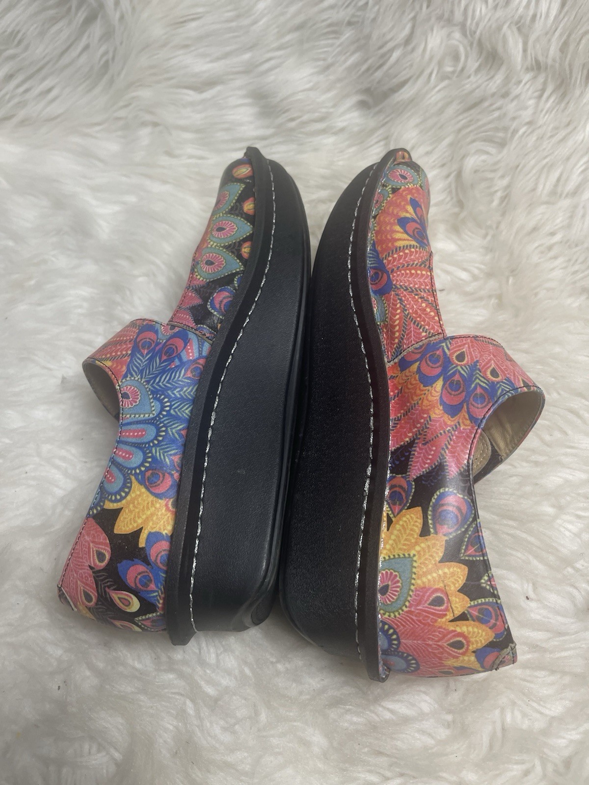 Alegria Paloma Mary Jane leather in Pink & Multicolor Peacock Print EUR SZ40
