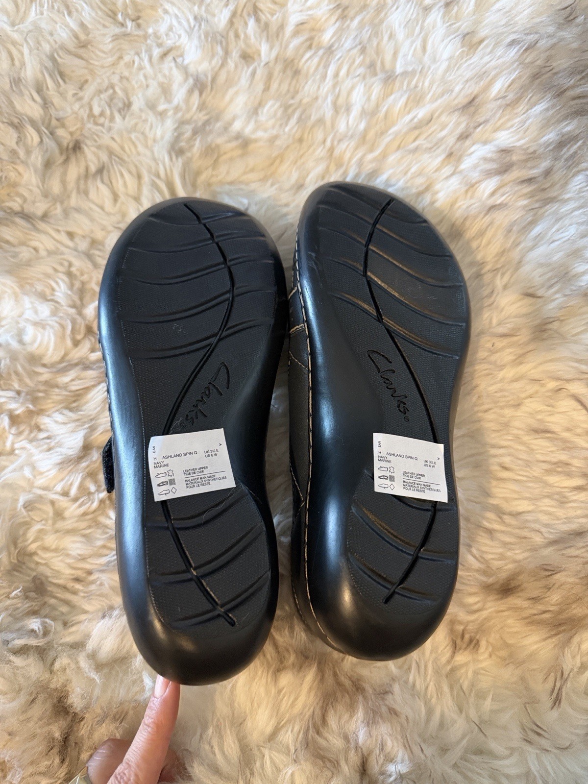 Clarks Womens Ashland Spin navy Shoes mary jane slip ons cushion 6 leather
