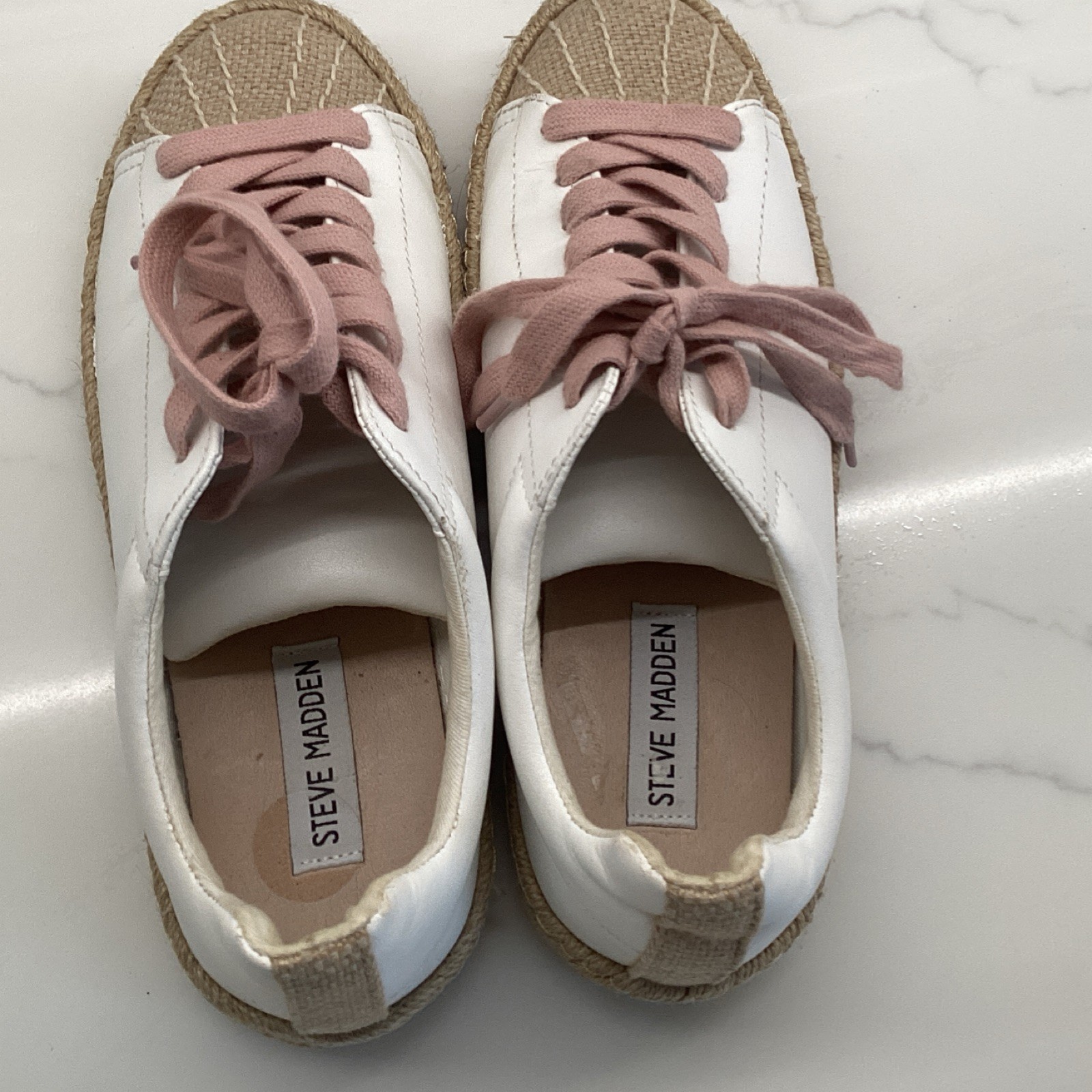 Steve Madden Lilac Comfort Sneakers White Beige Pink PU & Fabric Women’s 8.5B