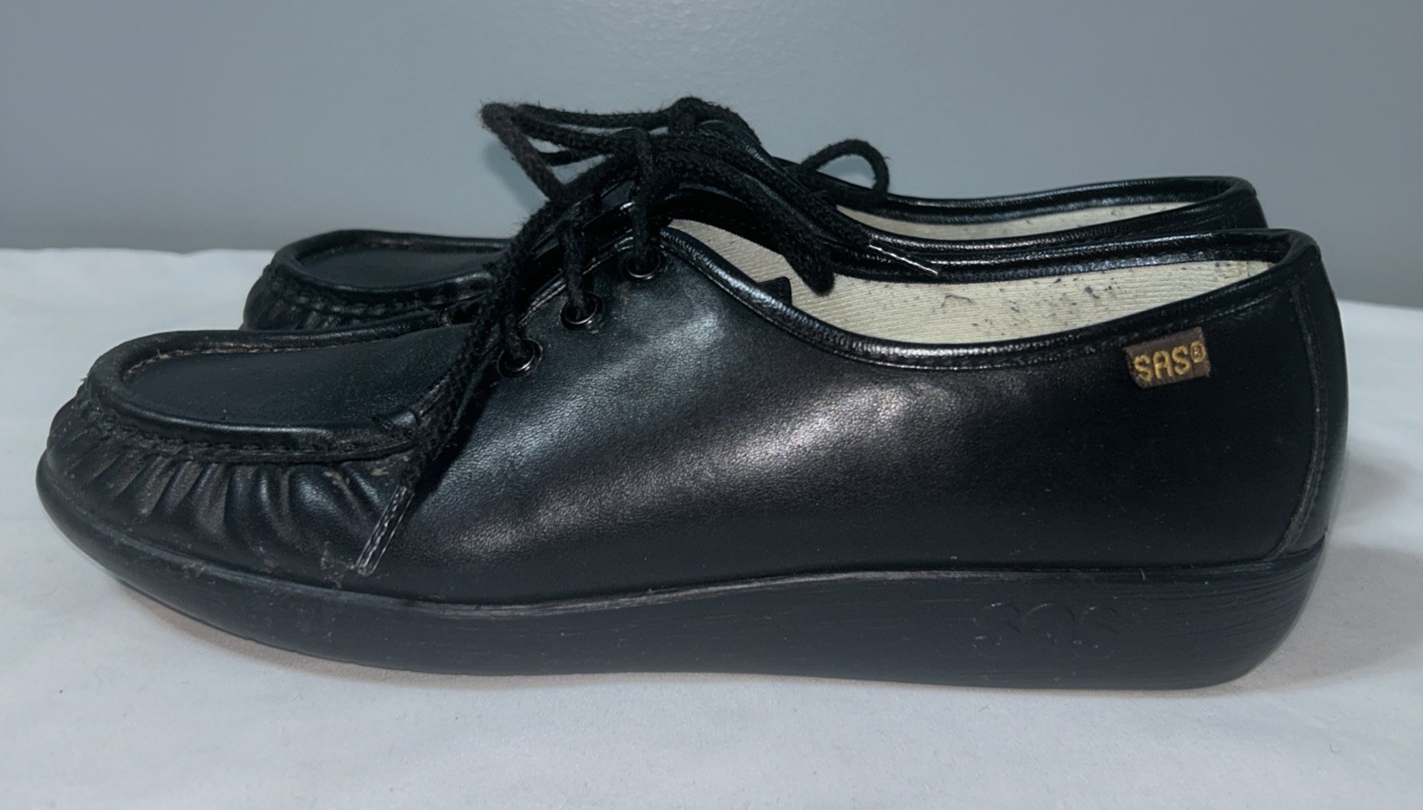 SAS Black Handsewn Leather Moc Toe Oxford Lace Up Walking Shoes Women’s 8.5