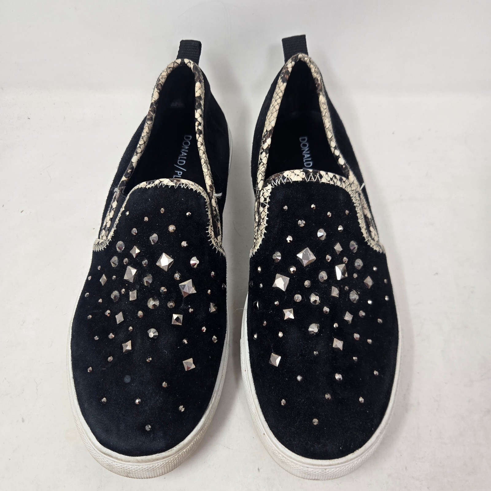 Donald Pliner Sanya-KS Black Suede Studded Snakeskin Trim Slip On Sneakers 7M