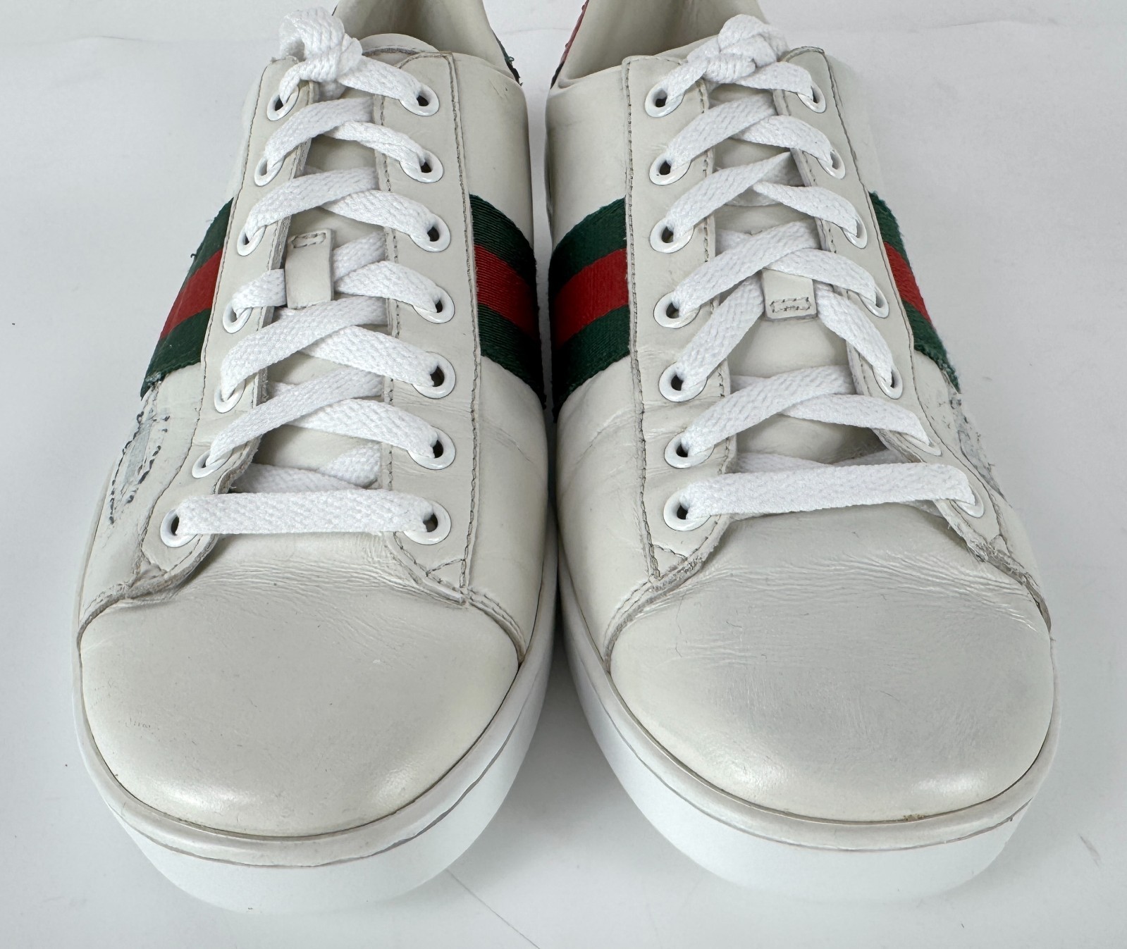 Gucci Wmn Auth Ace No Arrow White Leather Web Sneakers 9.5 US 39.5 EU Shoes Box