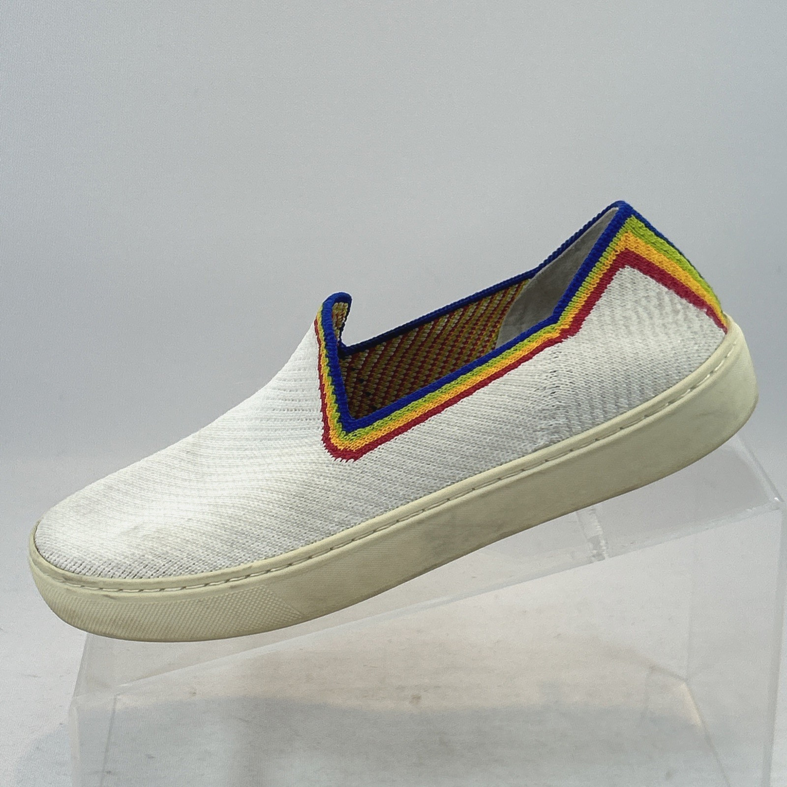 Rothy’s The Original Slip-On Sneakers Women’s Size 6.5 LE White Rainbow Pride