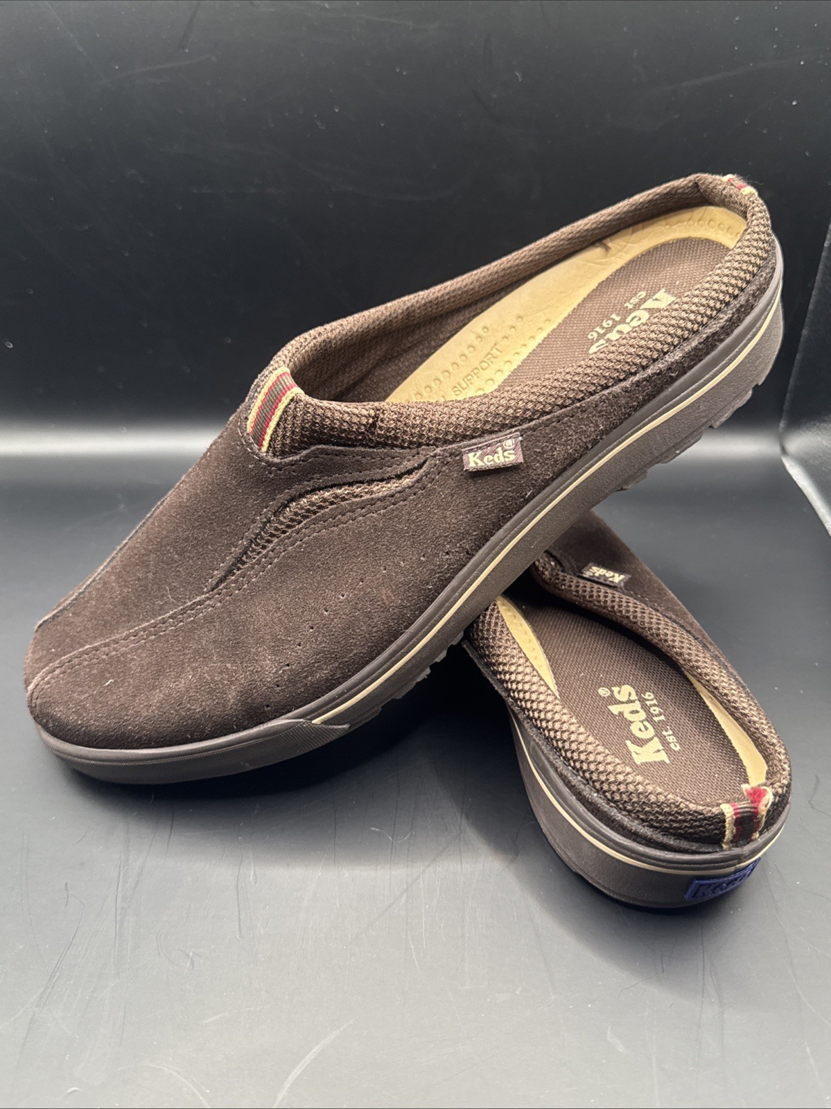 Keds Women’s Brown Suede Slip On Mule Shoes Size 8 Clogs Arch Support