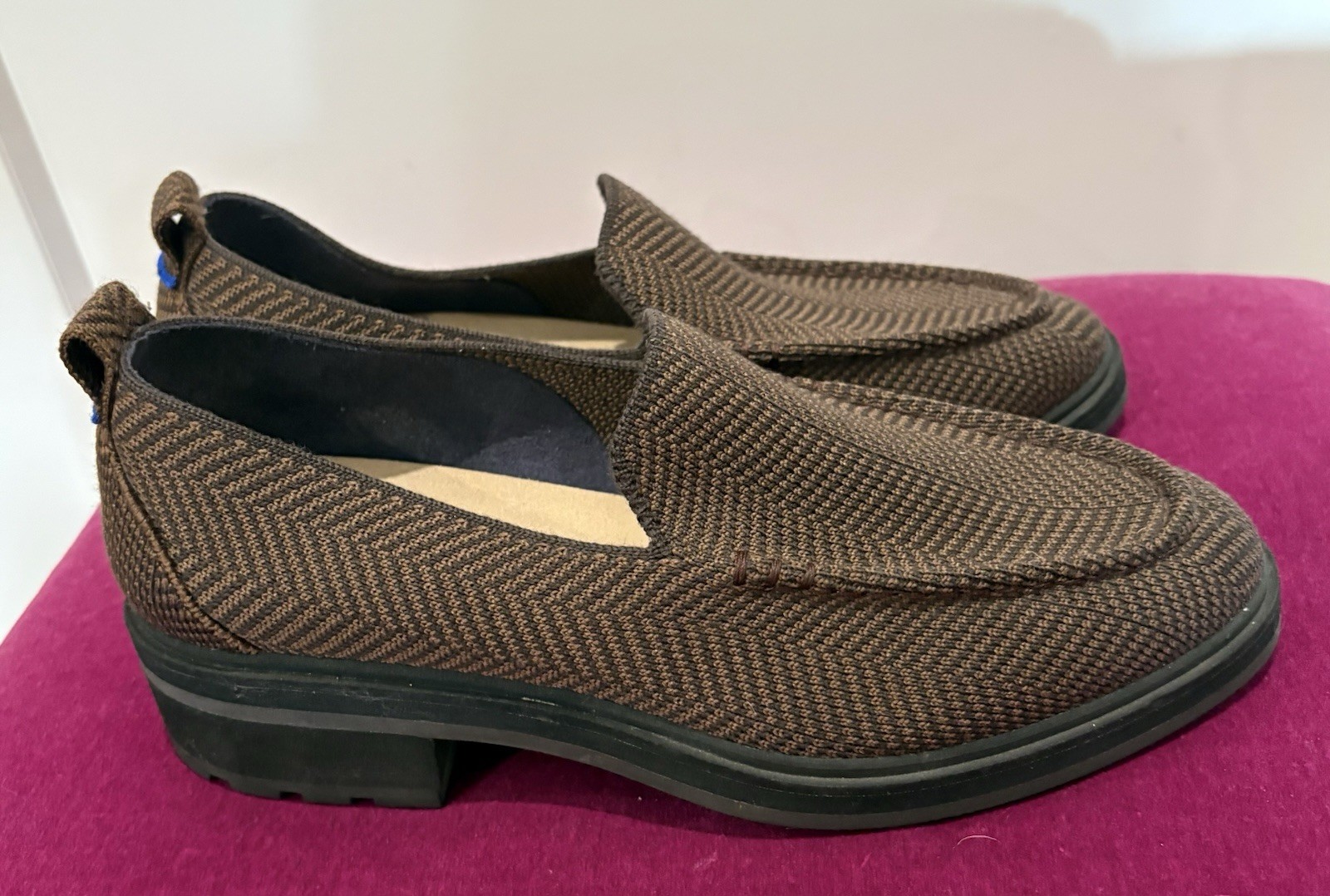 Rothy’s Women’s The Lug Loafer Brown Herringbone Knit Shoes Size 6.5