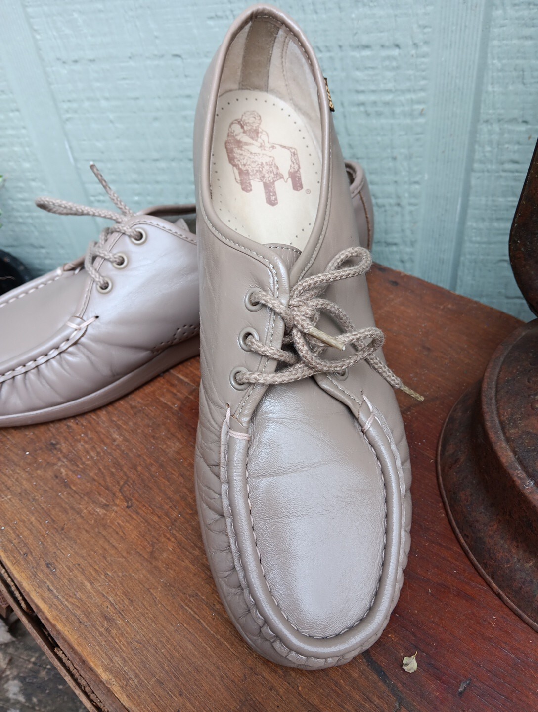 SAS Womens 10N Taupe Leather Lace-Up Shoes Siesta Comfort USA Grandma