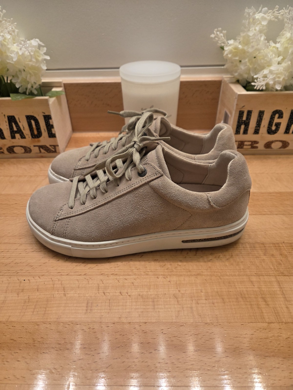 Birkenstock Bend Low Sneakers Taupe Suede Leather Womens Size EU 38