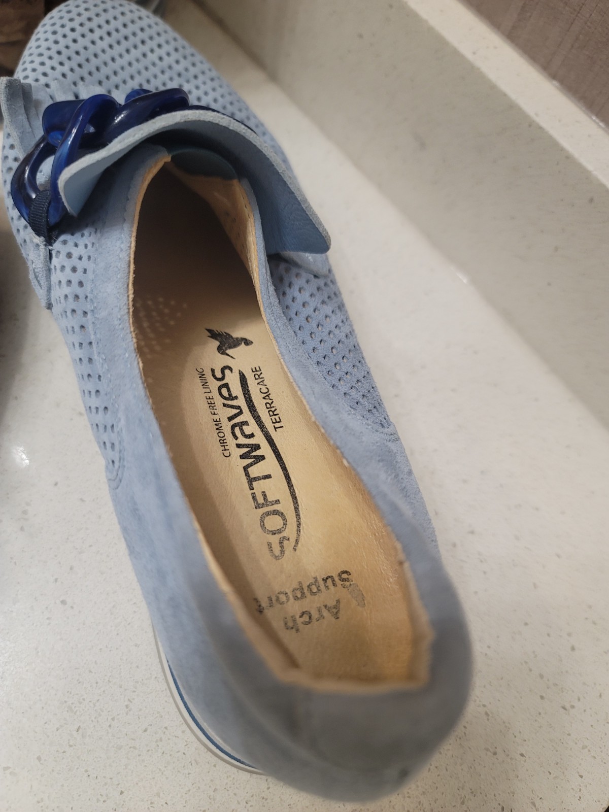 Softwaves Sneakers Cadie Cognac Slip-on Platform Perforated EU 39.5/8.5 Blue