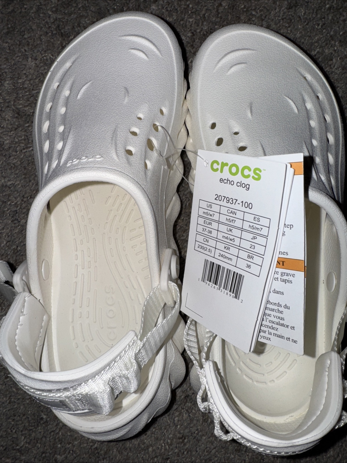 Platform Crocs Echo Clog White Womens 7 Mens Sz 5 Mules 207937 Tags Cloth Strap