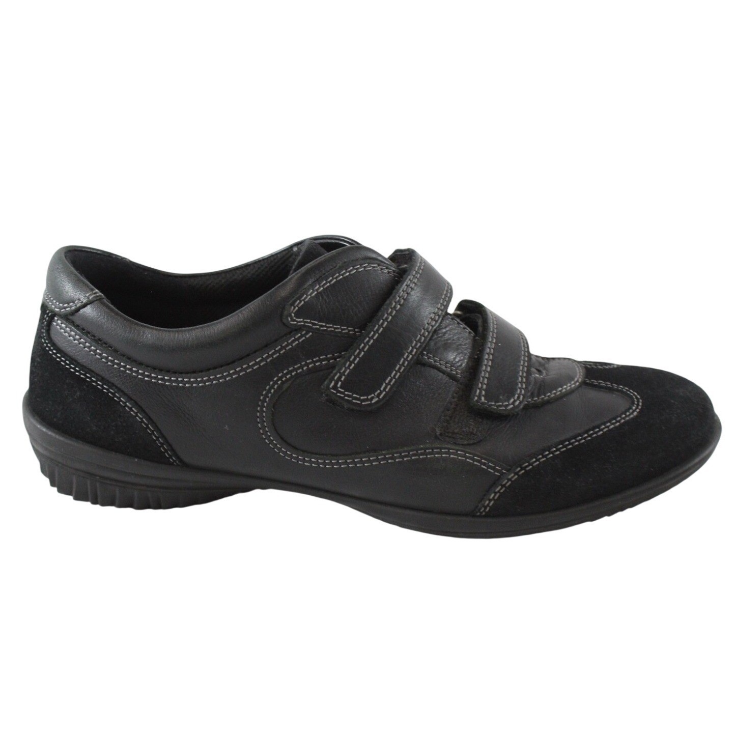 ECCO Black Leather Suede Hook and Loop Walking Shoes Sneakers Womens 40 US 9