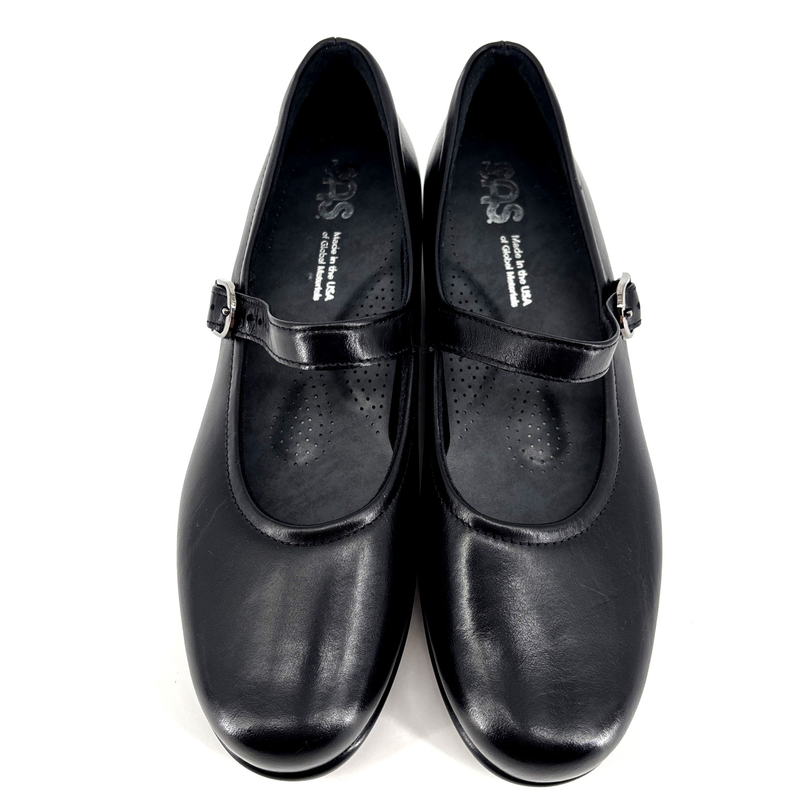 SAS Maria Black Mary Jane Comfort Shoes Leather Adjustable Strap Tripad 8.5M New
