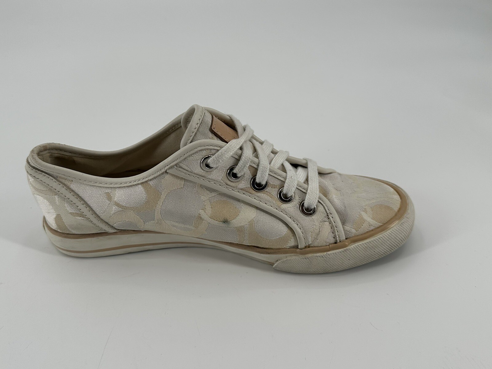 Coach Women’s Beige/White Signature Print Lace Up Casual Shoes – Size 6.5B
