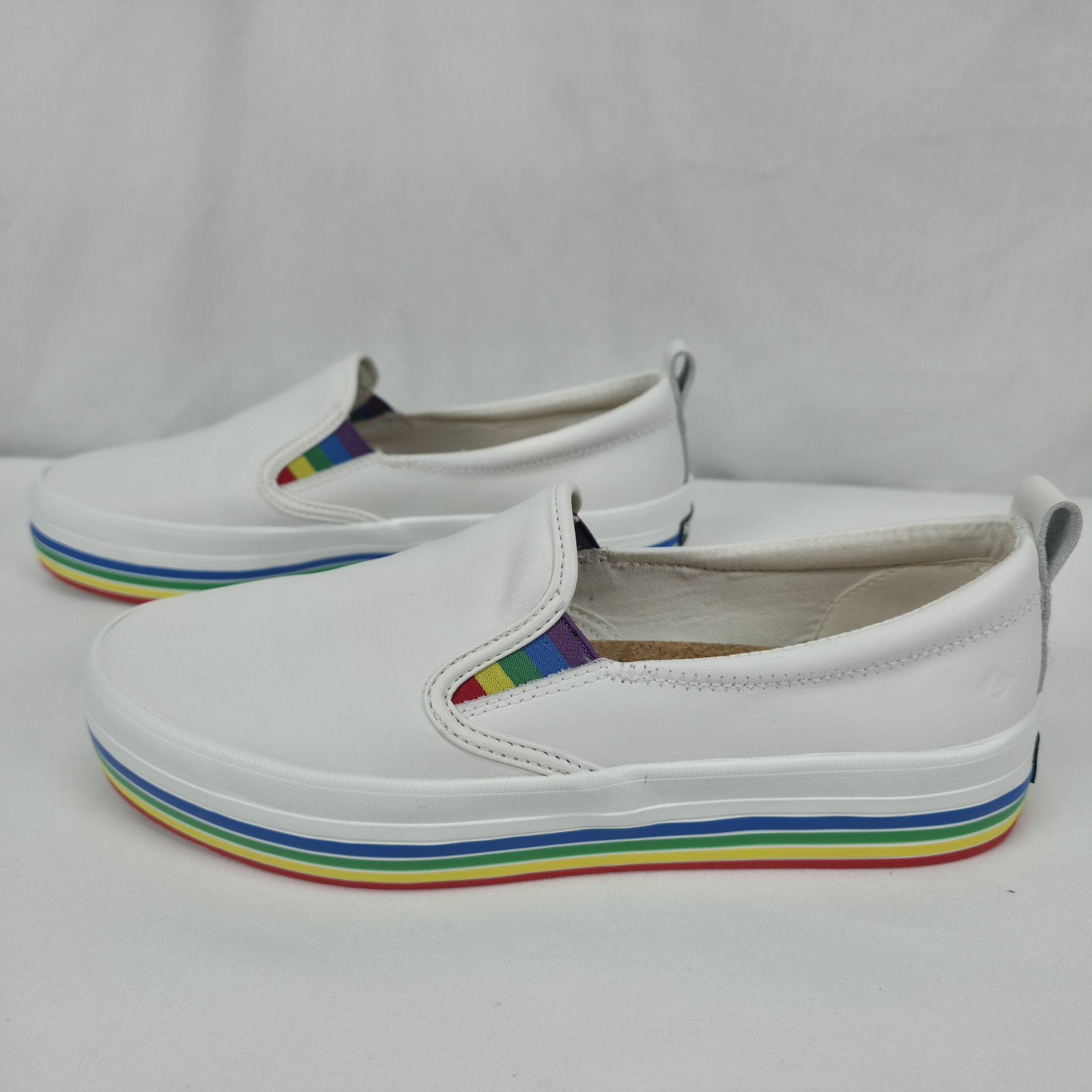 Sperry Womens 8 Rainbow Platform Slip On Pride Casual Sneakers White Shoes