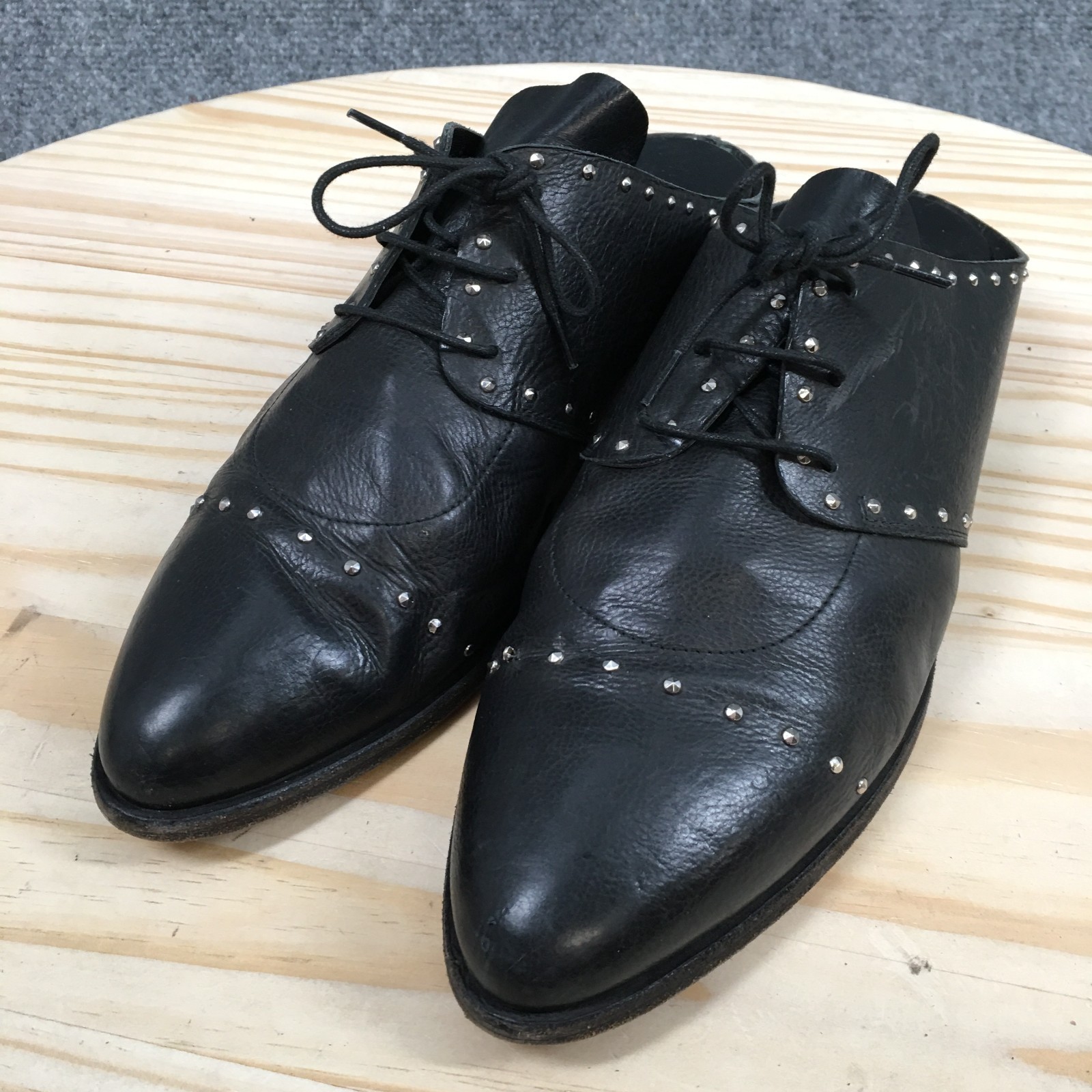Sesto Meucci Mules Womens 40 Black Almond Toe Laced Up Block Casual Leather