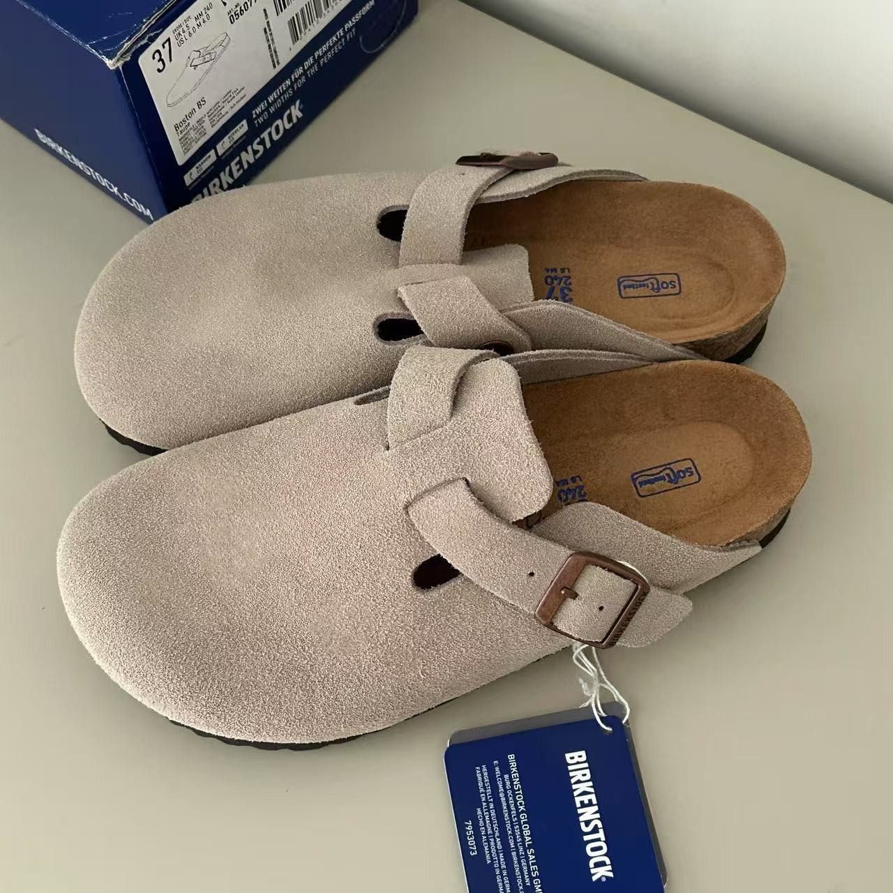 Birkenstock Boston Suede Clogs Unsex Taupe Soft Footbed Sandals, All Size W&N