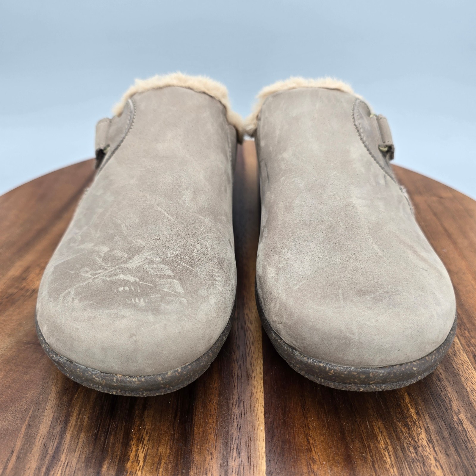 Clarks Shoes Womens 8.5 M Dark Taupe Leather Roseville Lined Strap Comfort Clogs