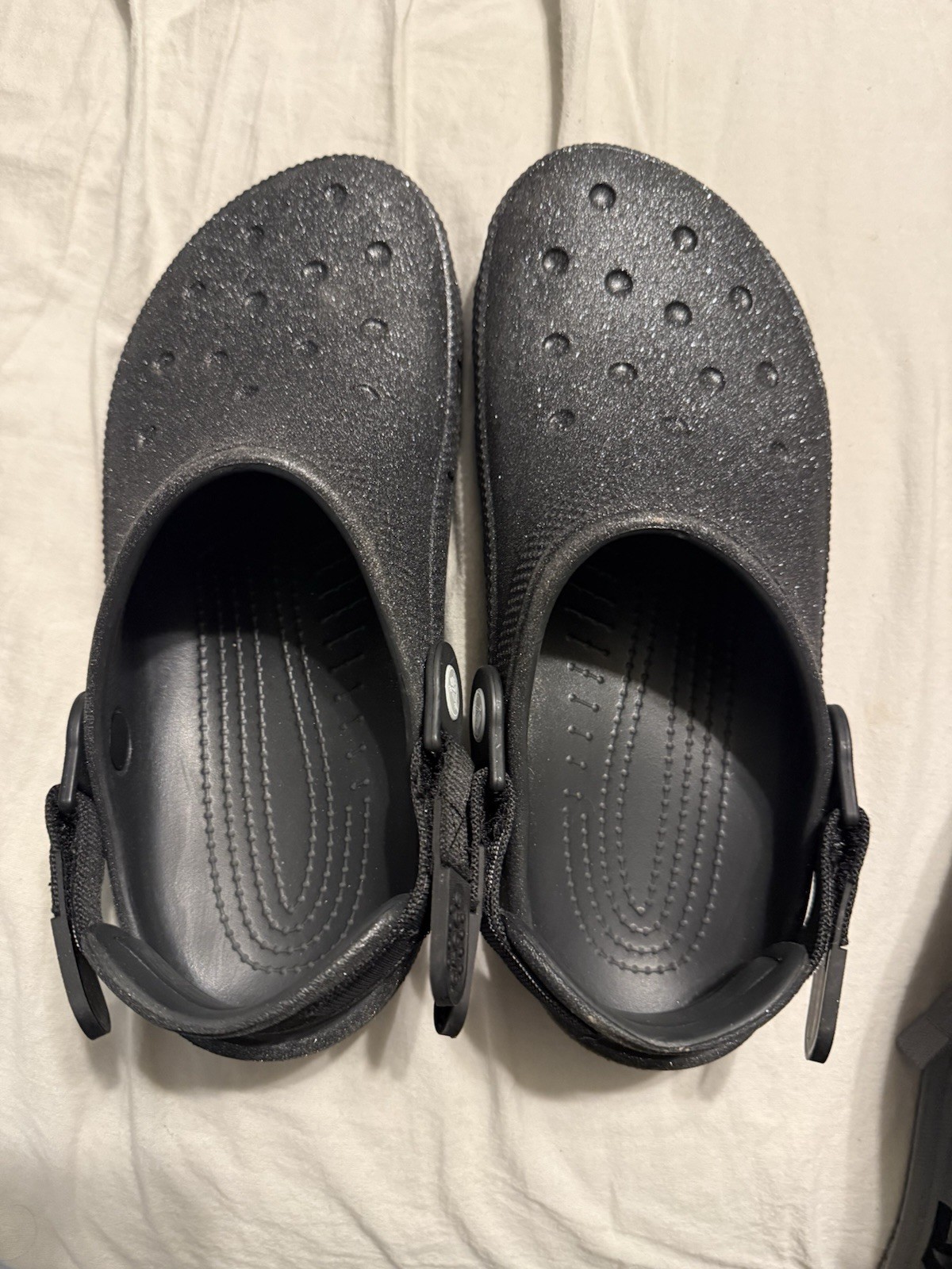 Crocs Classic Work Clogs Womens Black Glitter Slip-On Adjustable – 10