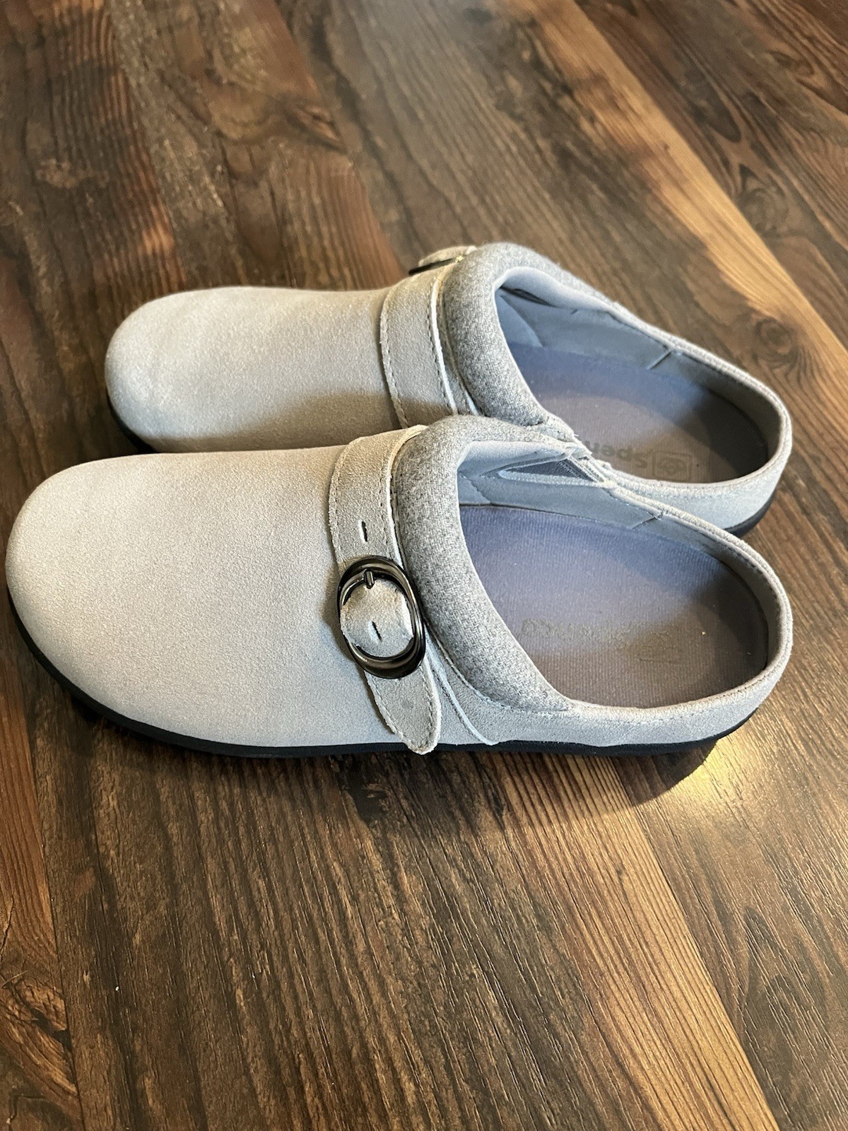 Spenco Women’s US 8 Gray Leather Slip-On Clogs Comfort Buckle Strap