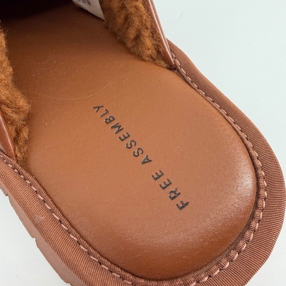 Free Assembly Womens 7.5 Brown Mule Platform Faux Leather Shearling Lined Shoes