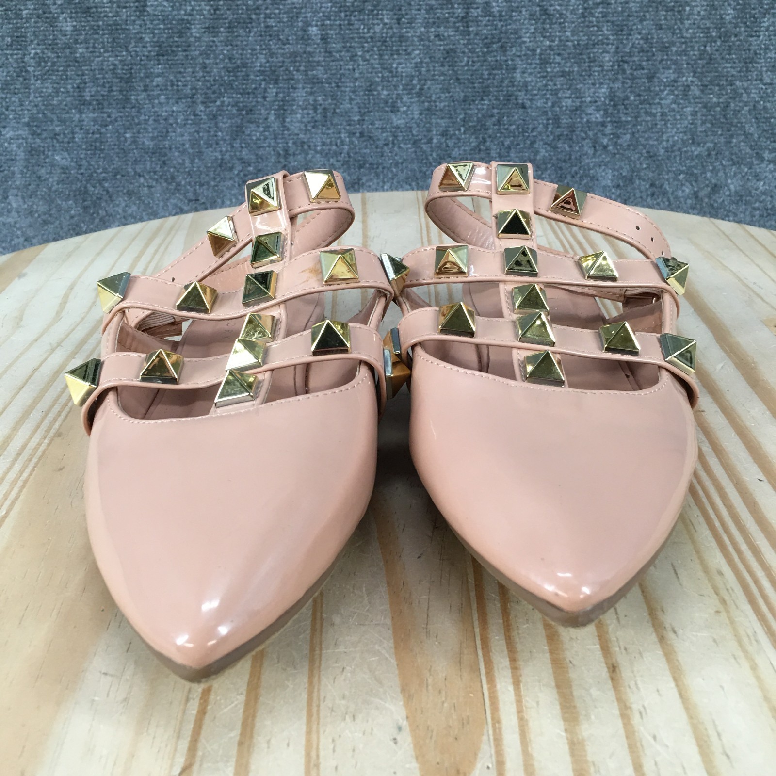 Nicole Miller Shoes Womens 6.5 Ankle Strap Studded Pointed Toe Casual Flats Pink