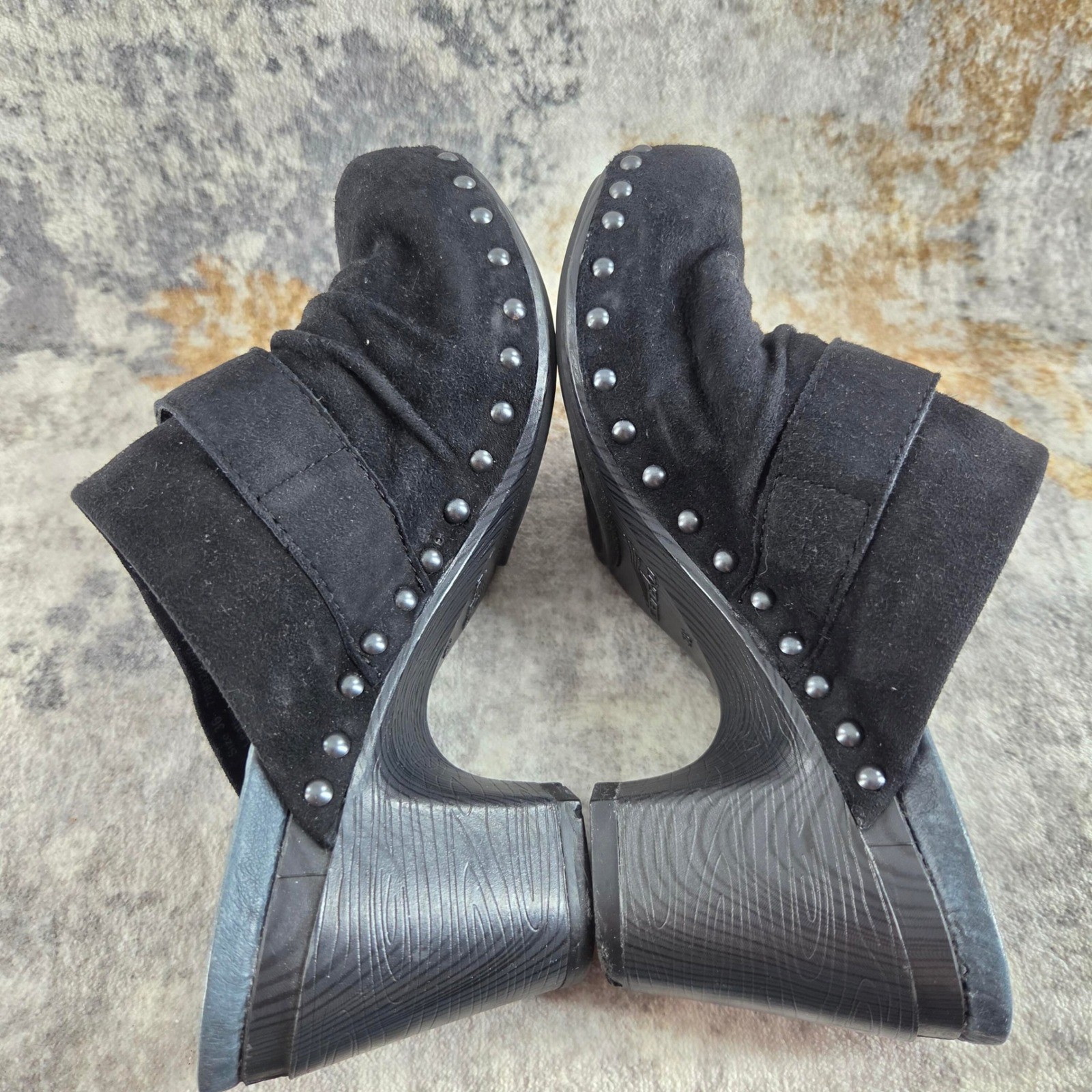 Dansko Black Suede Studded Clog Mules Womens EU 36 Buckle Strap Heels Boho