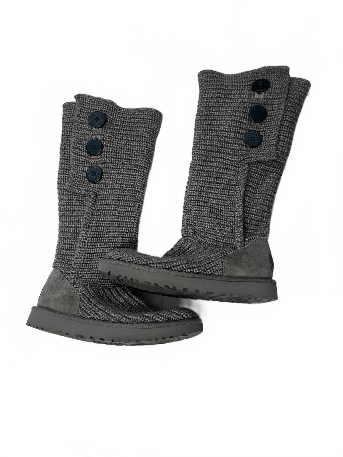 UGG Classic Cardy Knit Boots Charcoal Gray Button Slouchy Cottagecore Size 8