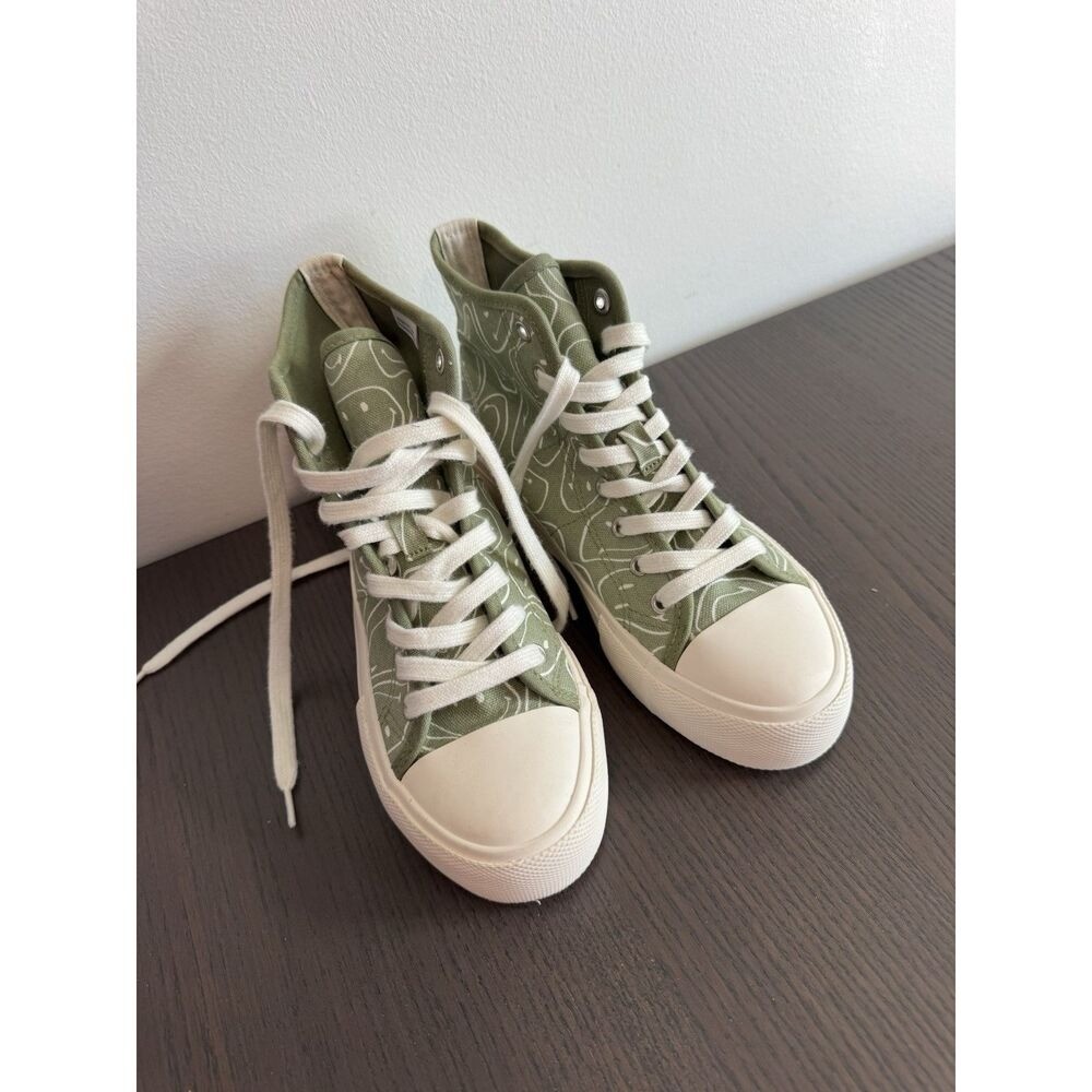American Eagle Shoes Womens 6 Platform Smiley Hi-Top Sneakers Green streetwear