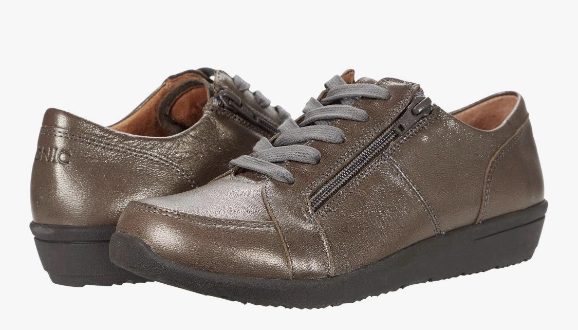 Womens Vionic Abigail Lace-up Pewter Metallic Arch Supportive Shoes Size NEW