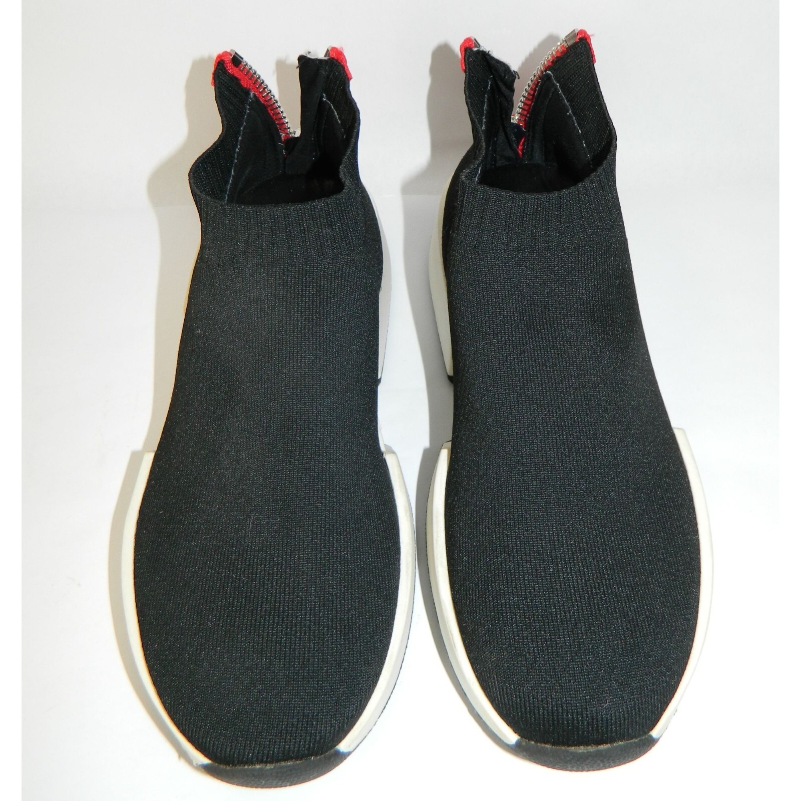 DKNY Marcel Wedge Flat Sneakers Black Stretchy Booties Size 10 Red Stripe Zipper