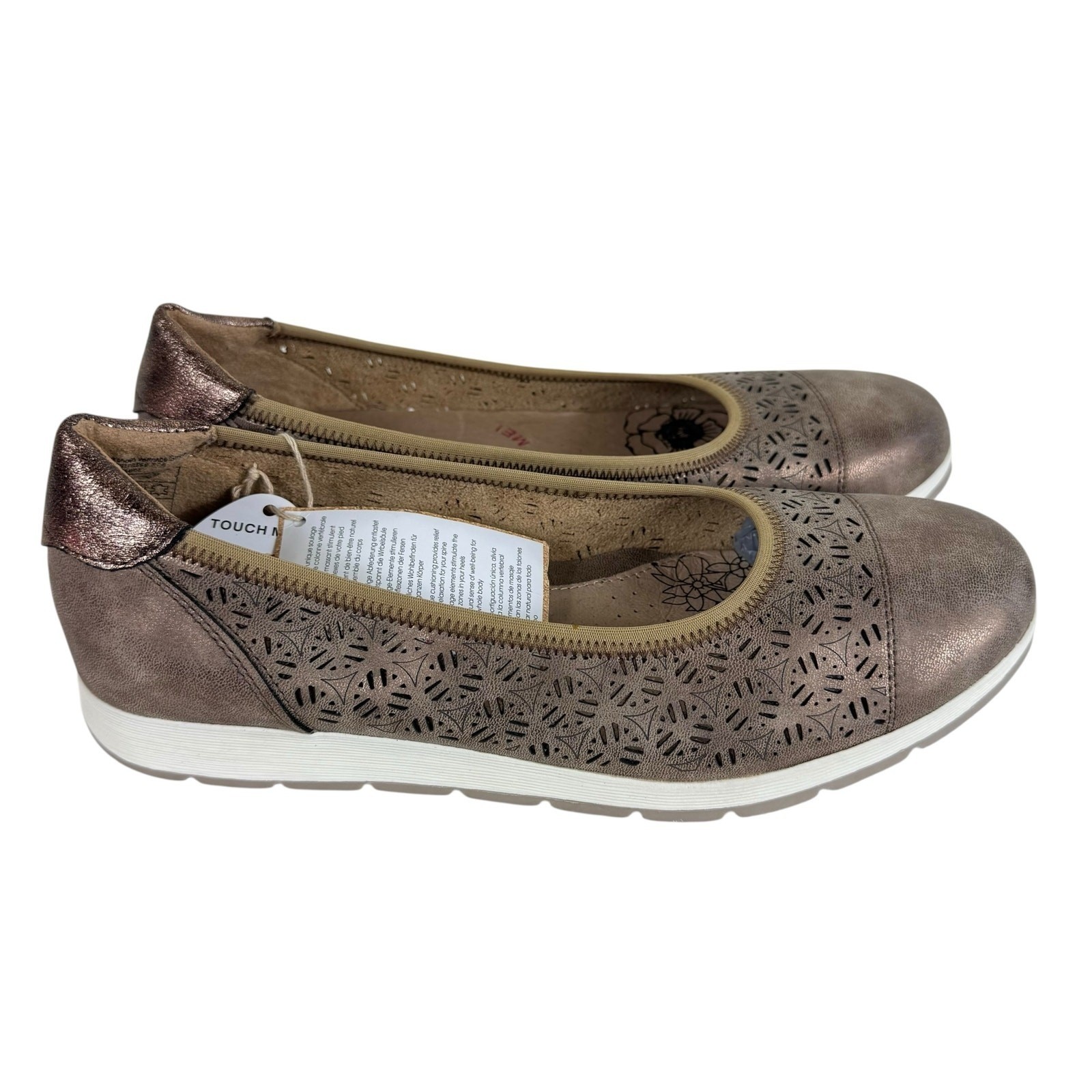 Relife NWT Rose Gold Metallic Eyelet Slip On Massage Leather Flats Loafers 7 7.5