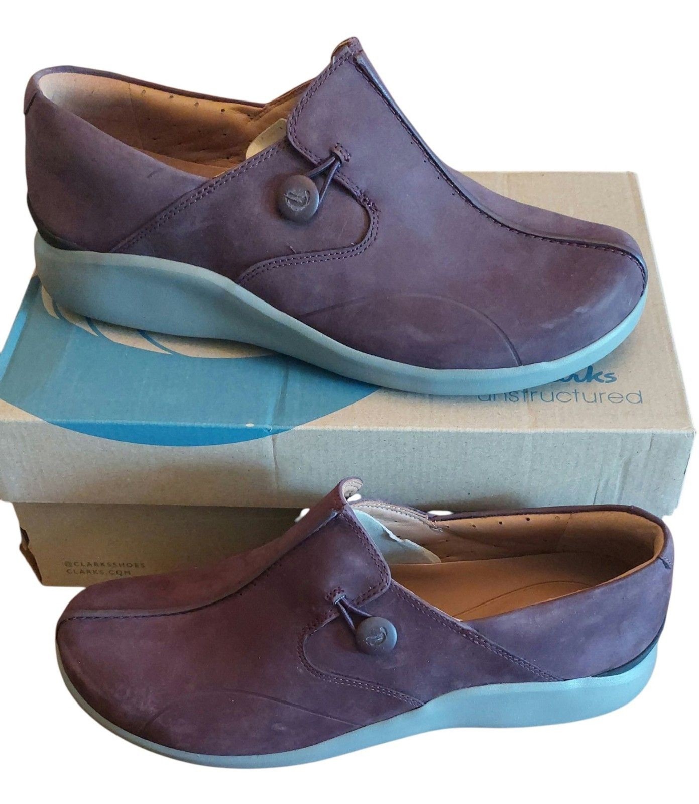 Clarks Un Loop 2 Walk Aubergine Leather Shoes Slip On 11 W