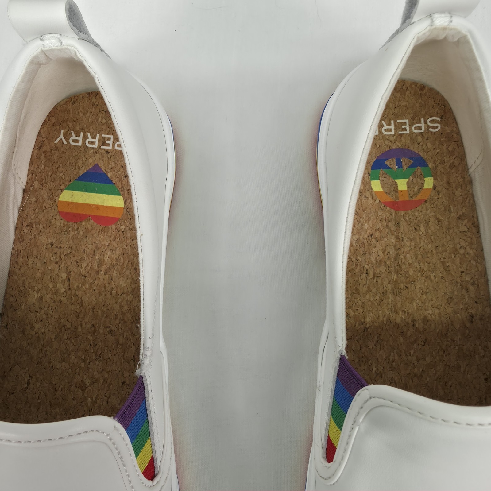 Sperry Womens 8 Rainbow Platform Slip On Pride Casual Sneakers White Shoes