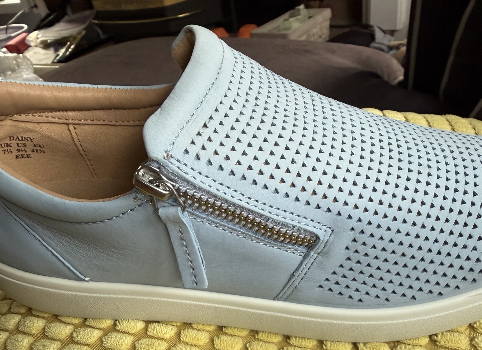 Hotter Daisy Women Baby Blue Leather Perforated Pull On Comfort Shoes- 9.5