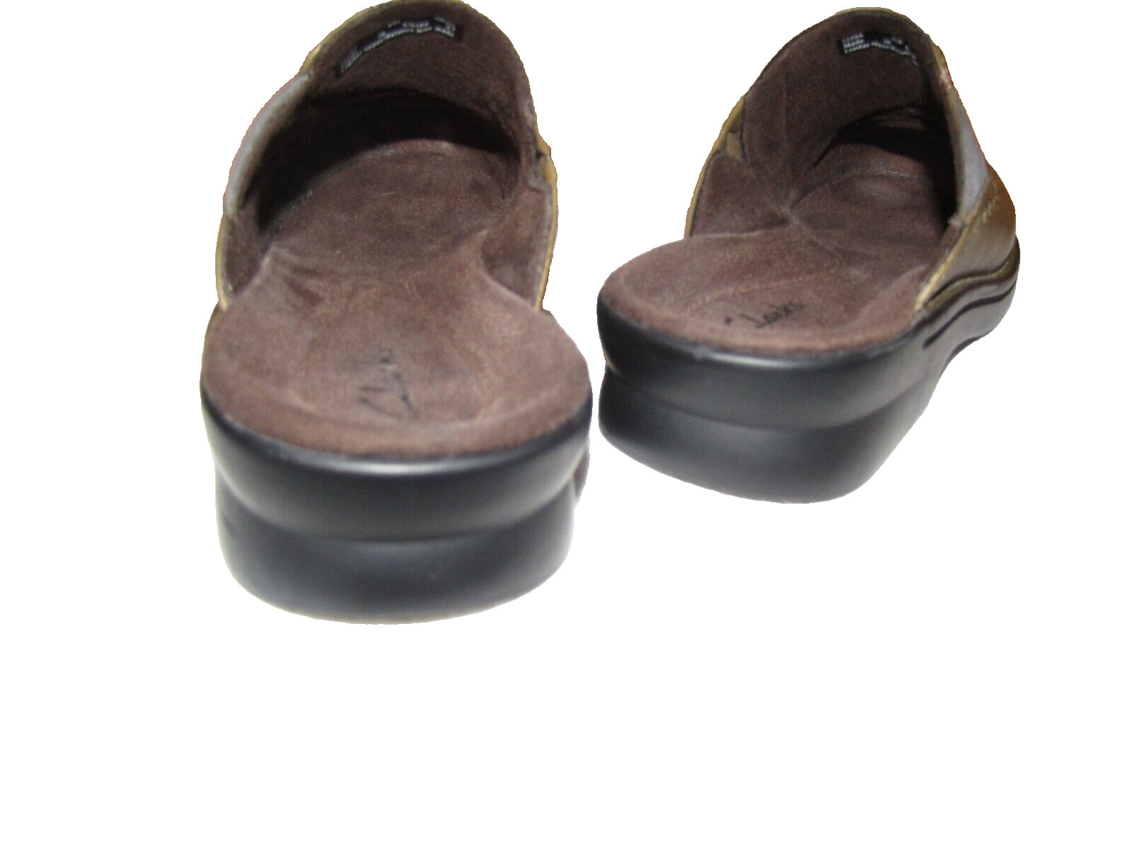 CLARKS NICE COMFY OLIVE GREEN & GRAY LEATHER & TEXTILE COMFORT SLIDE MULES 8M