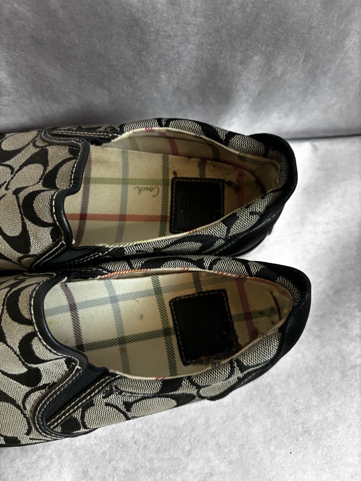 Coach Signature Shoes Womens 7 Brown Sneakers Monogram Beale Slip On Canvas