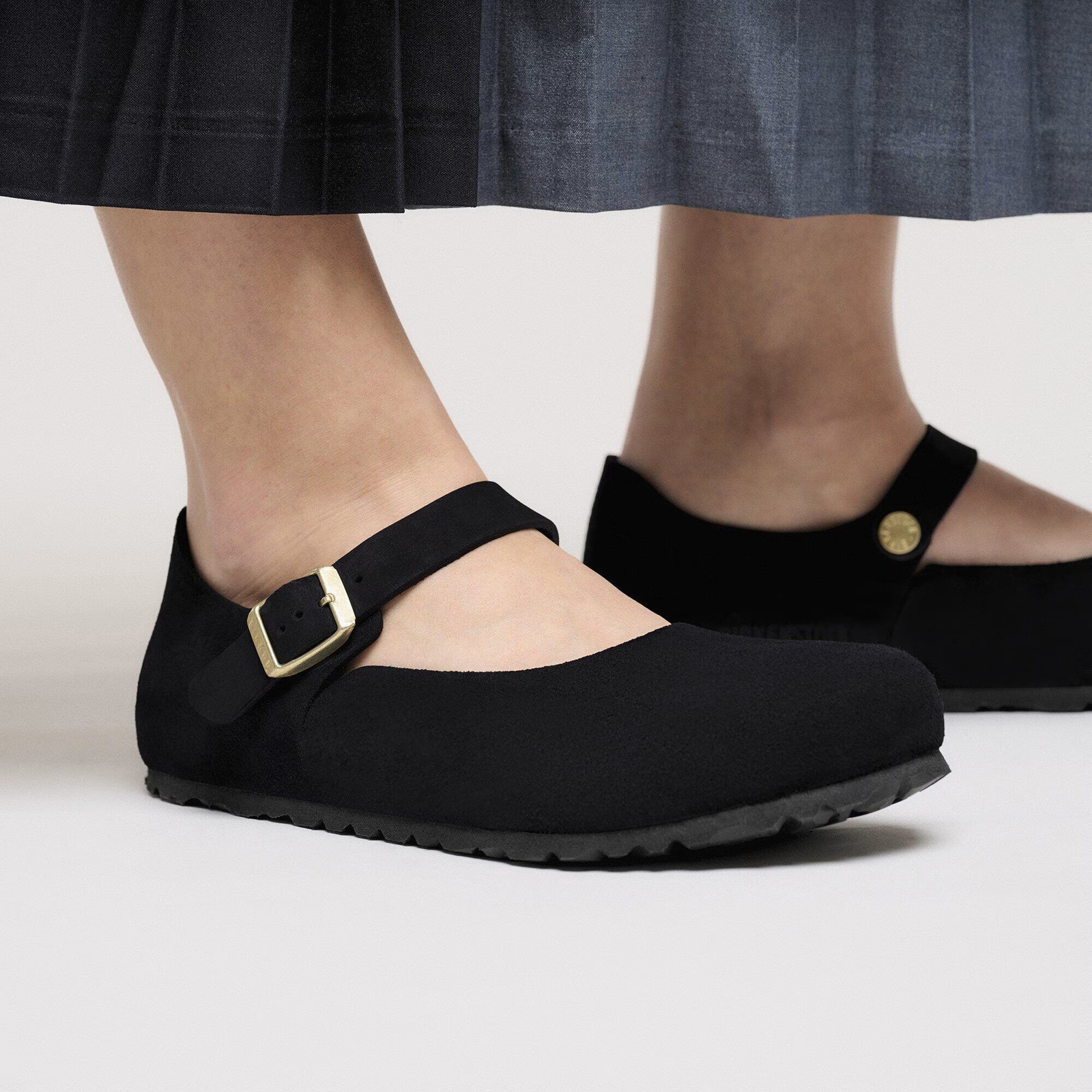 BIRKENSTOCK MANTOVA BLACK MEDIUM/NARROW WIDTH SUEDE MARY JANE BUCKLE SHOES
