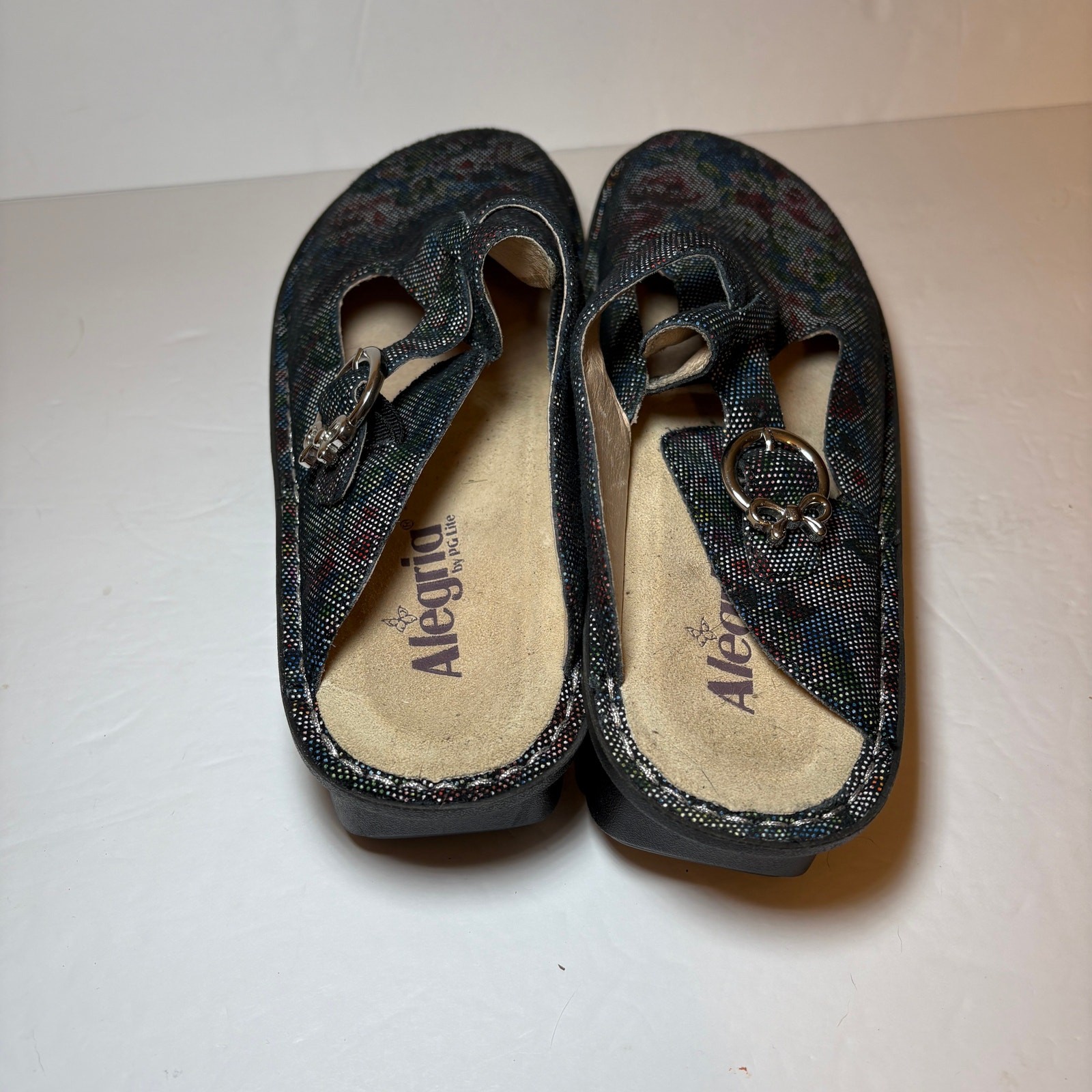 Alegria Debra Floral Comfort Shoes Black Floral Dotted Pattern Bow 40 9 Mules