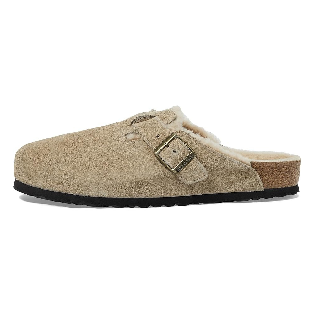 Birkenstock Boston Taupe Suede Shearling Footbed Lining Clog Women’s Shoes