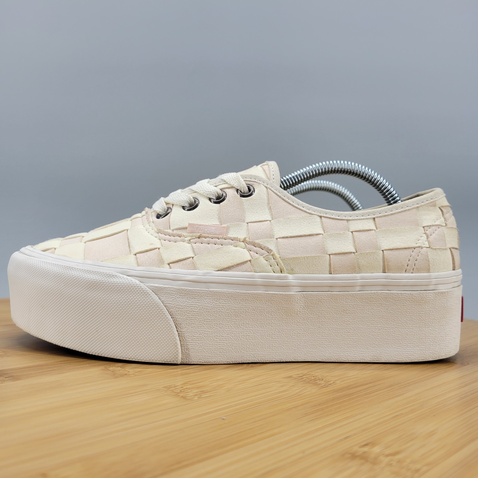 Vans Authentic Stackform Womens Size 7.5 Woven Check Pink Cream Platform Shoes