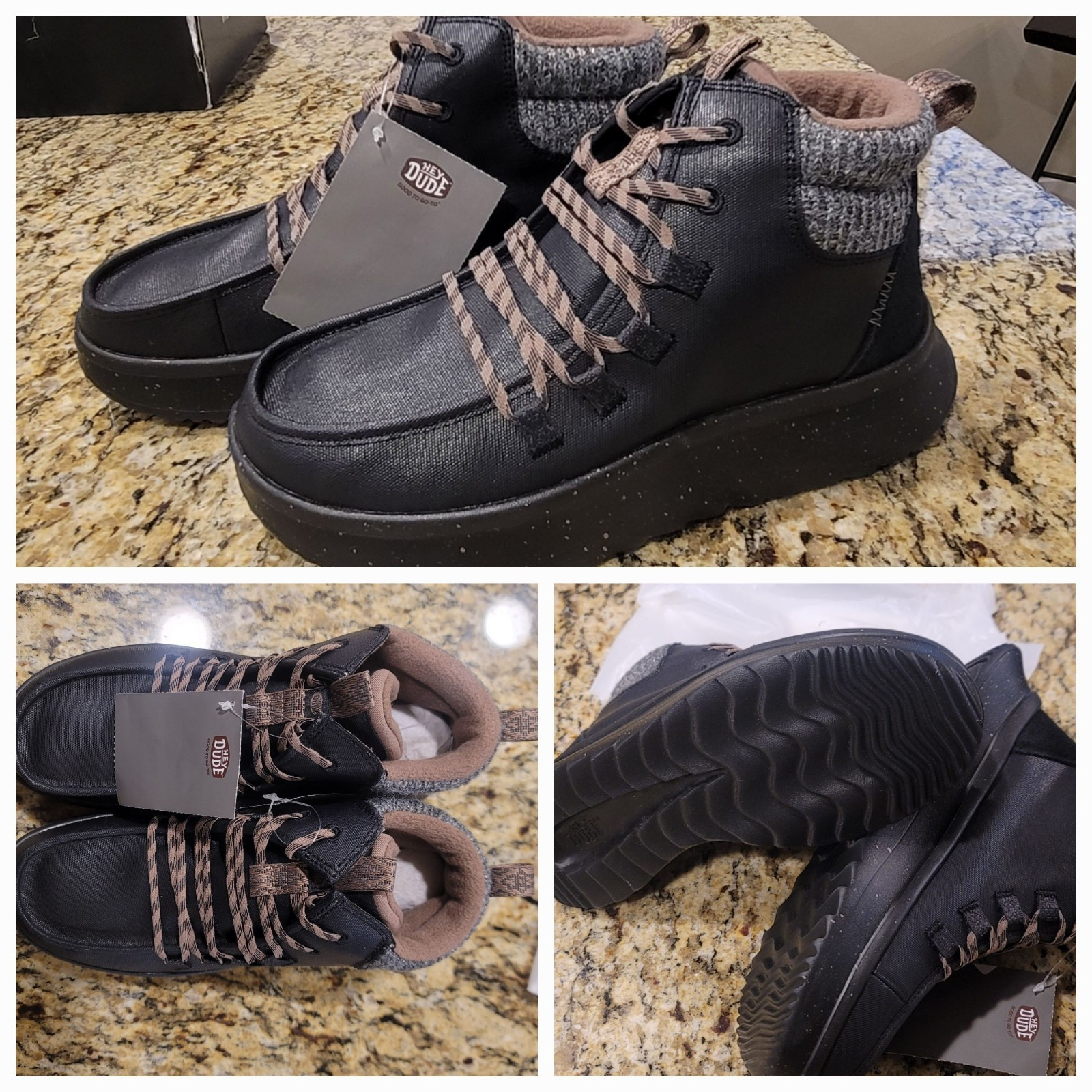 HeyDude Black Leather Lace-Up Comfort Ankle Boots